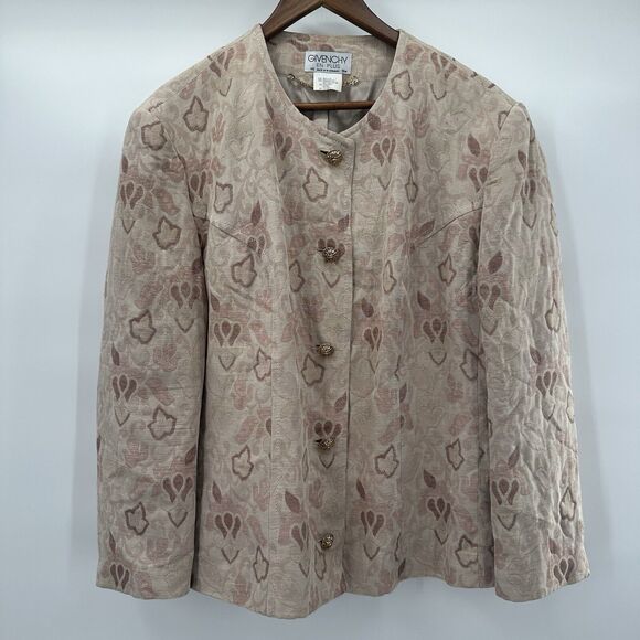 Vintage Givenchy En Plus Jacket Womens 18W Floral Jacquard Gold Button Linen - Picture 1 of 12
